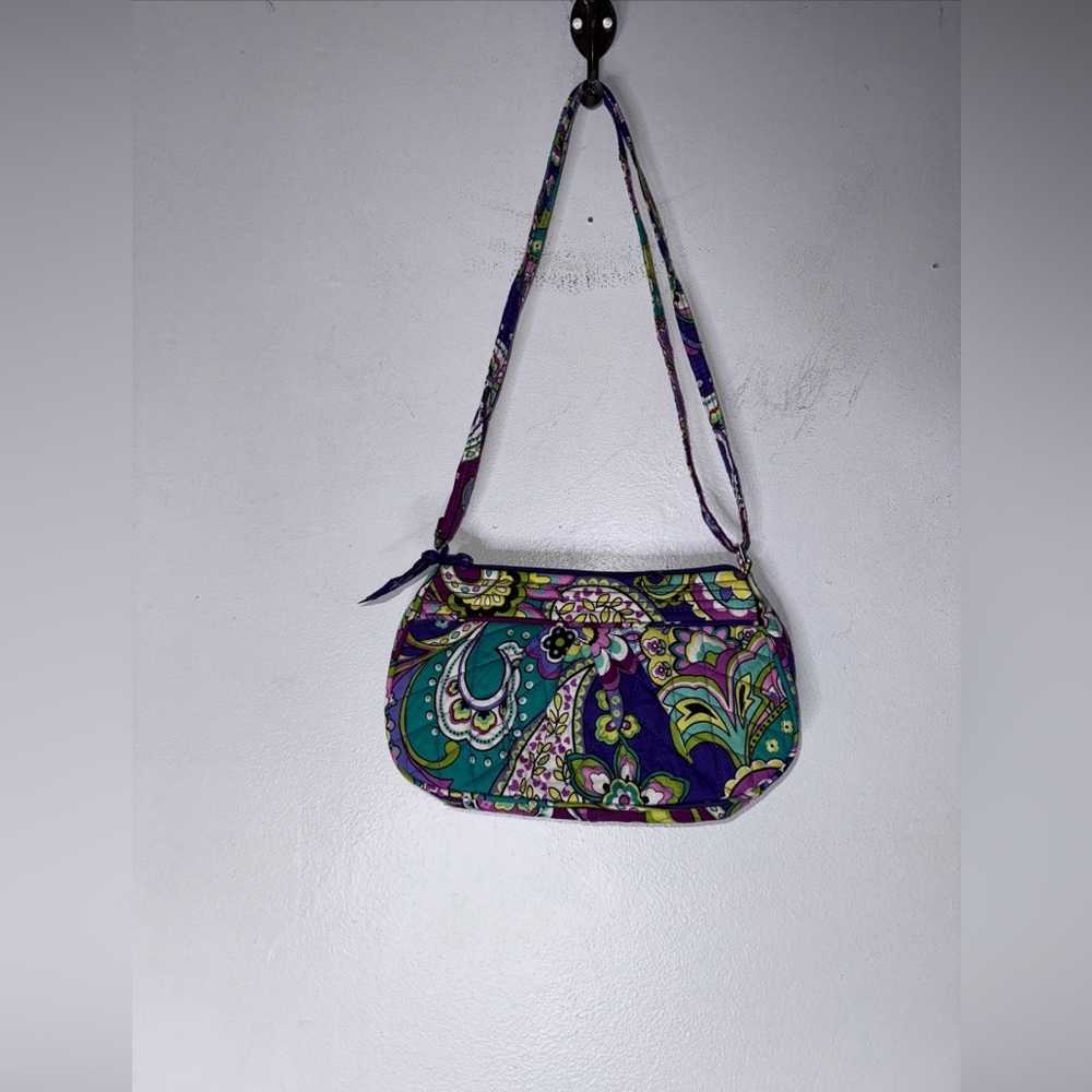Vera Bradley Frankie‎ Shoulder Bag Purse, Green Purple Paisley Floral Flowers CP